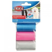 Фото Trixie Пакеты для уборки за собаками 3л, 3 рулона по 15 шт, с ручками, цветные, для всех диспенсеров