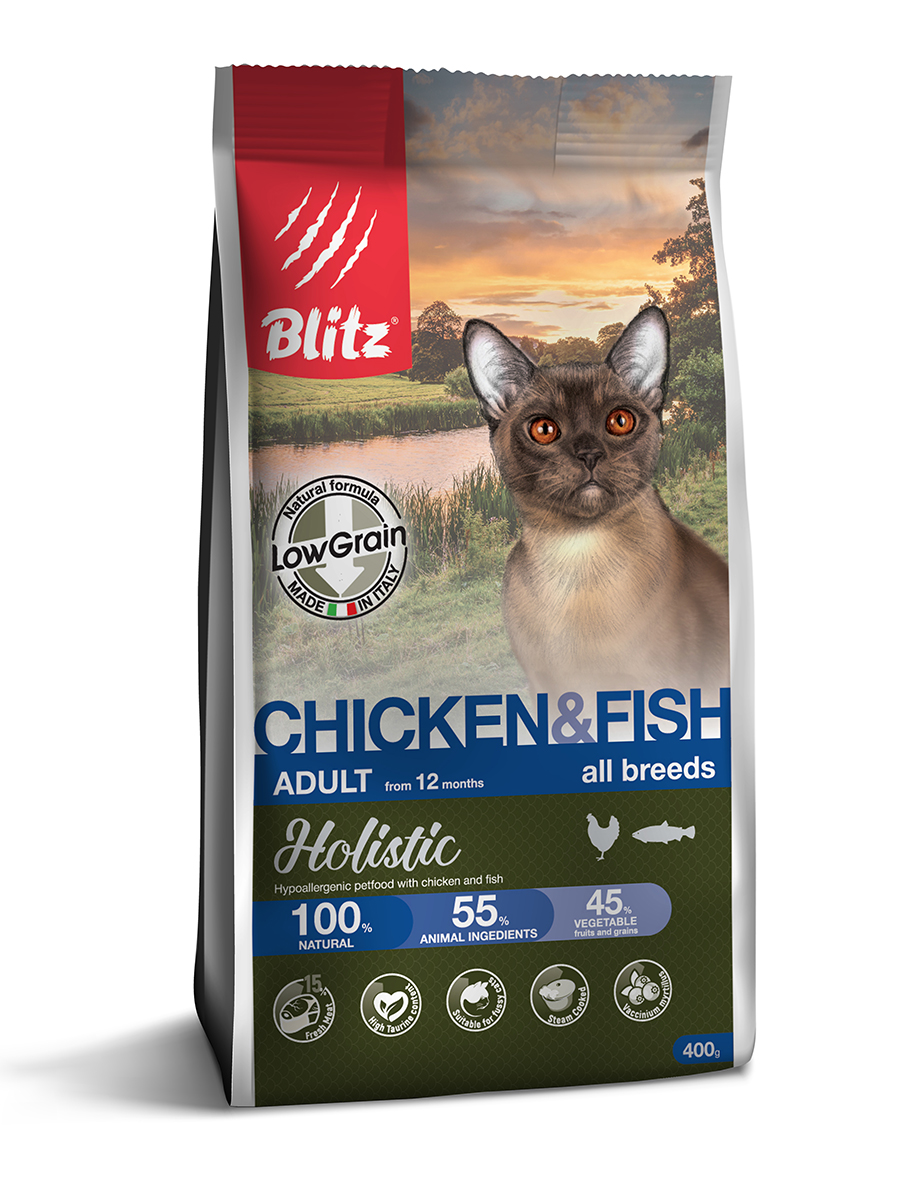 Blitz Holistic Adult Cat Chicken&Fish низкозерновой сухой корм для кошек курица с рыбой Фото