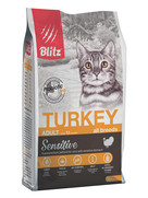 Фото Blitz Adult Sensitive Сухой корм для взрослых кошек c чувствительным пищеварением с Индейкой