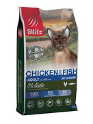 Фото Blitz Holistic Adult Cat Chicken&Fish низкозерновой сухой корм для кошек курица с рыбой