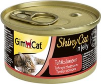 Фото Gimcat Shiny Cat консервы для тунец с лососем в желе