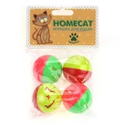 Фото HOMECAT Игрушка для кошек мячи пластиковые звездочки с колокольчиком 4шт 4см