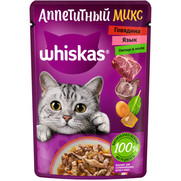 Фото Whiskas аппетитный микс пауч для кошек говядина и язык с овощами