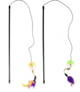 Фото Flamingo игрушка для кошки удочка-дразнилка с шариком и перьями 50см
