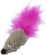 Фото GoSi Игрушка для кошек Мышь с мятой серый мех с хвостом перо