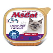 Фото Ms.Cat консервы для кошек паштет с Говядиной и птицей
