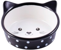 Фото Керамик миска керамическая для кошек мордочка кошки черная в горошек 