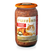 Фото Puffins Паффинс консервы для кошек Говядина/печень (стекло)