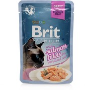 Фото Brit Premium Gravy Salmon fillets Брит для кошек кусочки филе лосося в соусе пауч